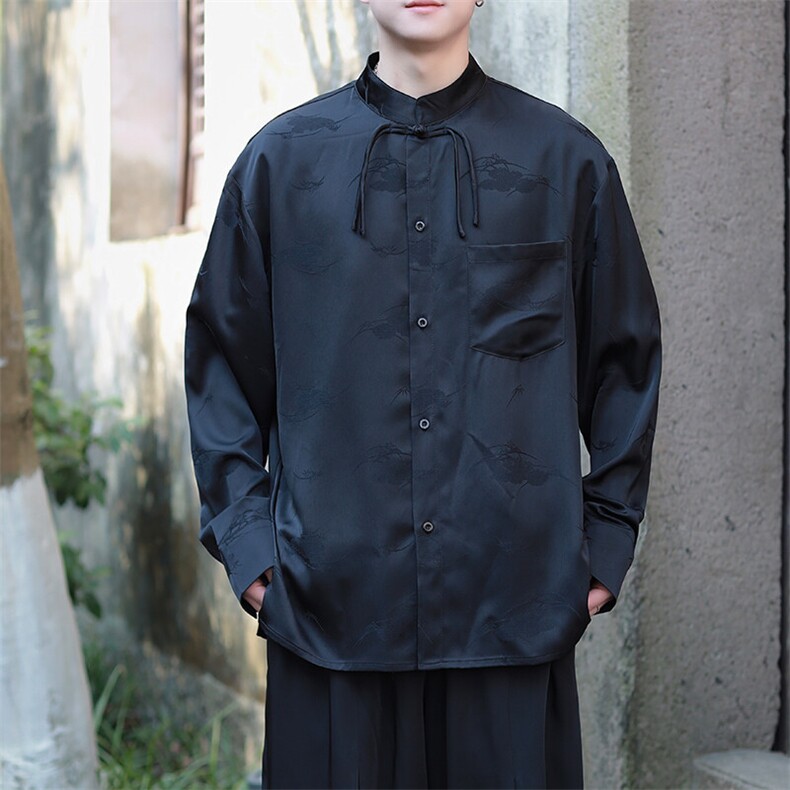 春装现货新款 男士立领盘扣流苏长袖衬衫新中式CS02-P75控98图片