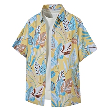 大码花衬衫男短袖夏季痞帅休闲上衣服外套翻领衬衣A012/824P35，男装衬衫，电商A012