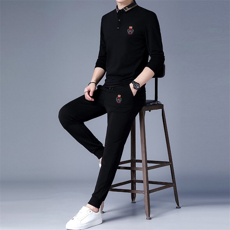 DZF-760钱塘2020-3中年男士秋季新款时尚休闲翻领简约套装P102,男装休闲套装,钱塘207-3