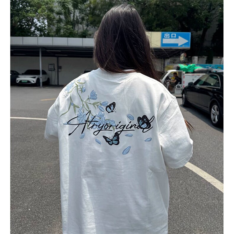 万针全刺绣解构设计260克重磅双纱纯棉高品质美式高街短袖T恤特35,男装T恤,电商A486