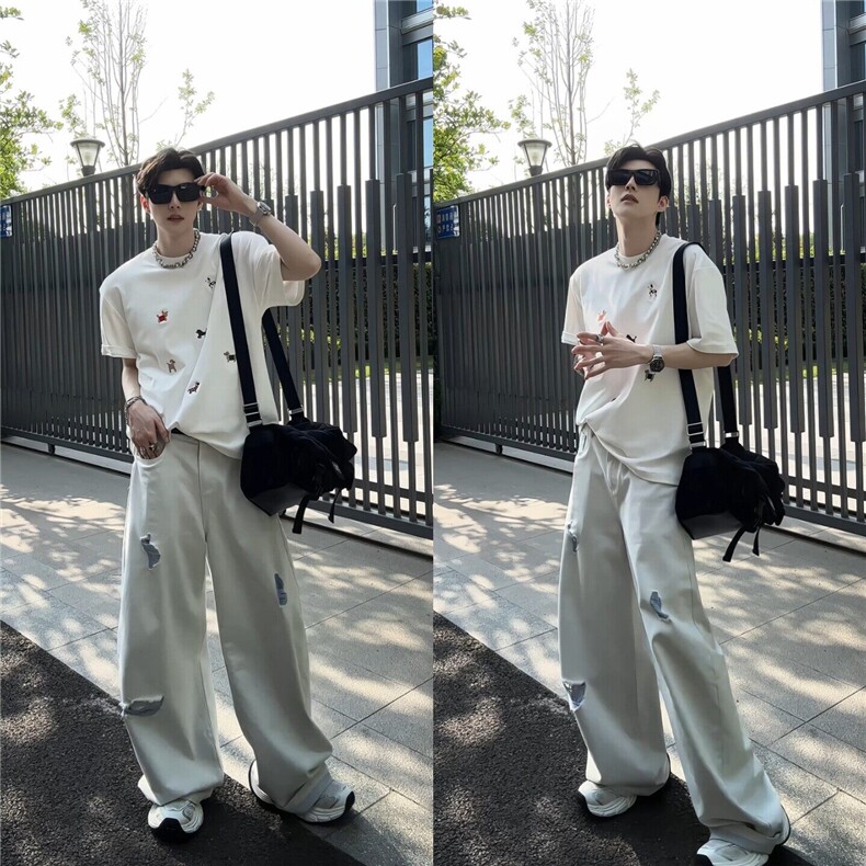 龙叨叨同款新款潮流美式休闲高级感磨破百搭男牛仔裤LN12511-p52,男装牛仔裤,星座1008
