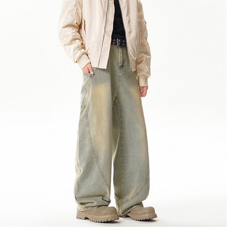 B221美式ins高街暗黑小众宽松直筒弯刀牛仔裤LK24376-P65控88，男装牛仔裤，电商B221