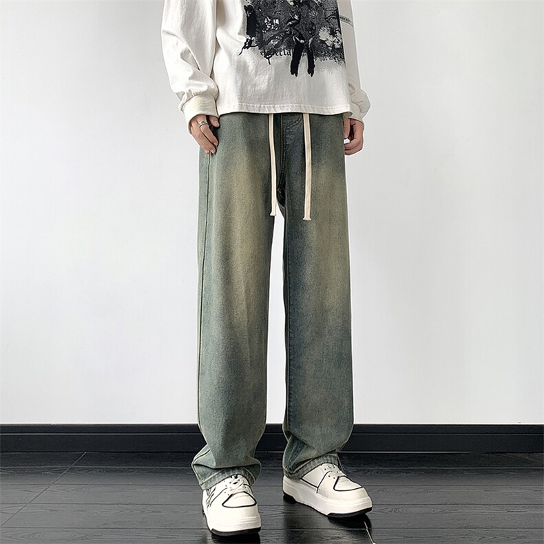 阔腿牛仔裤男宽松韩版潮流百搭复古ins潮牌直筒裤NZ06，男装牛仔裤，星座205-1