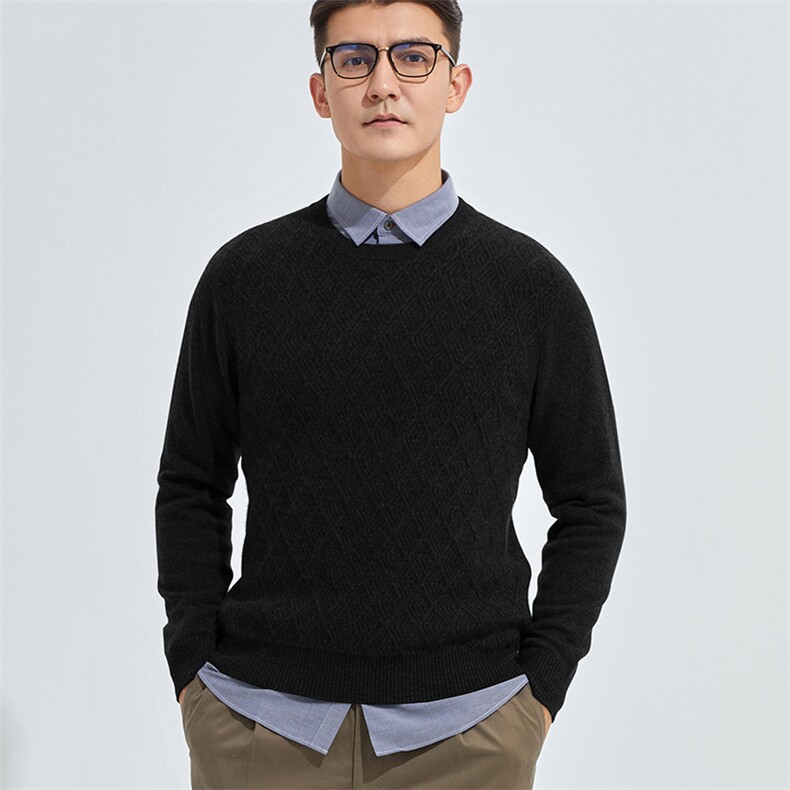 高品质男士羊绒套衫经典圆领设计舒适保暖商务休闲，男装羊绒套衫，牧群羊绒