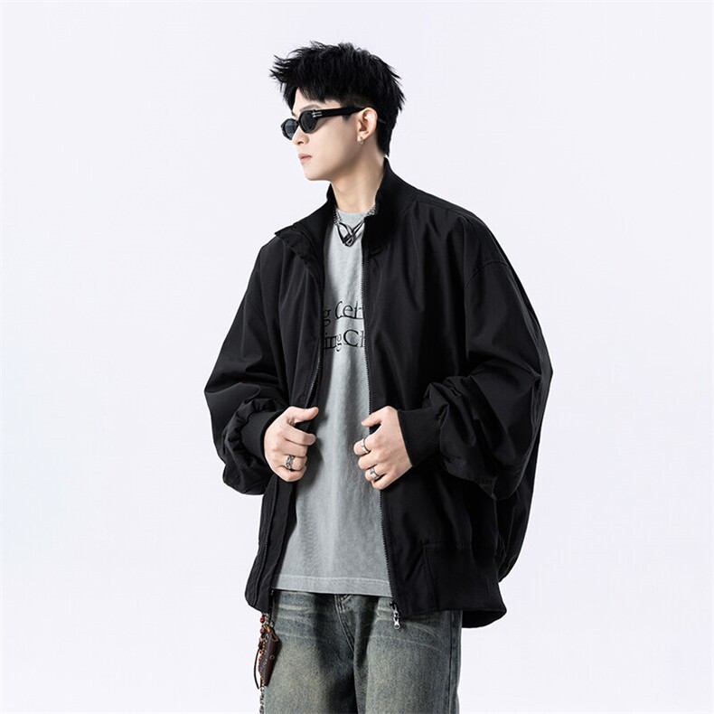 港风日系复古设计感拼接高领开衫夹克外套XZ213-JK4000-P60控88,男装夹克,星座213