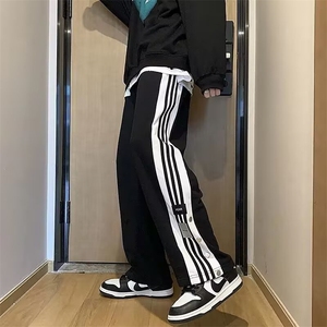 网图现货排扣休闲裤男夏季韩版潮流条纹拼色高街直筒裤RWK23-P38图片