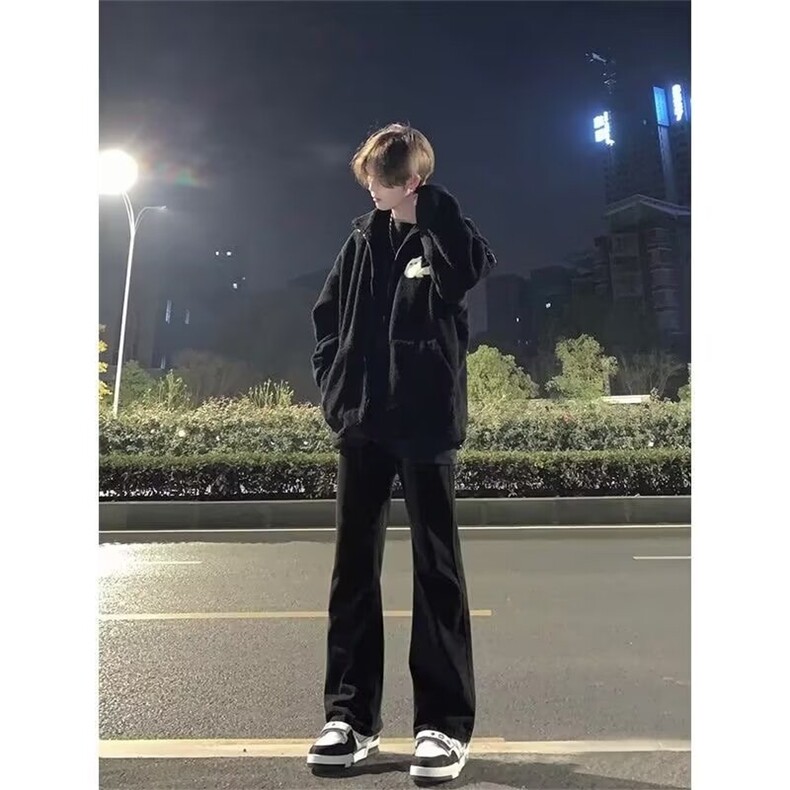 窄版直筒修身微喇牛仔裤男弹力加绒秋冬cleanfit美式高街vibe裤子,男装牛仔裤,星座715-7