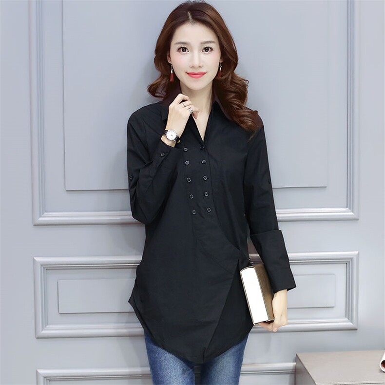 纯棉中长款加绒衬衫女长袖遮屁股秋冬显瘦时尚洋气打底上衣衬衣女,女装衬衫,风姿绰