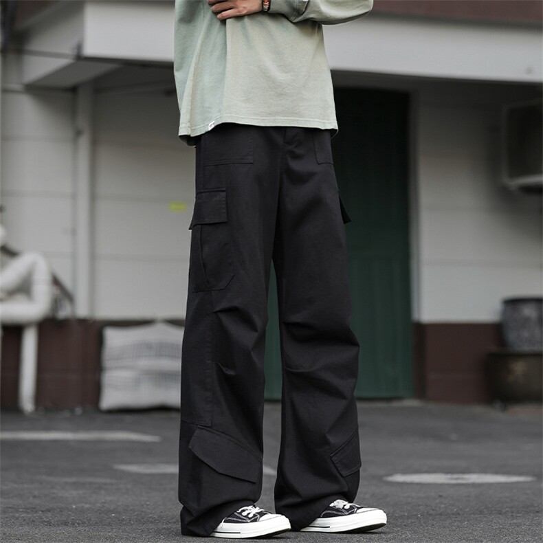 纯棉褶皱多口袋高街大码拖地显瘦休闲工装裤男K24091-特P55控108,男装工装外套,电商A001