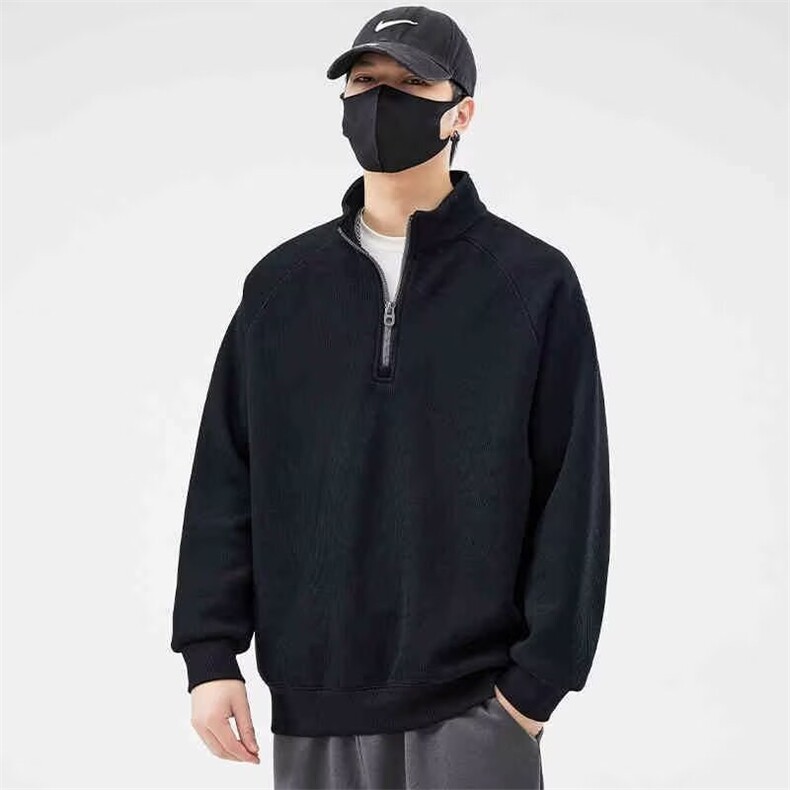 高级感半拉链卫衣男士2025新款春秋季潮牌宽松套头立领纯色打底衫图片