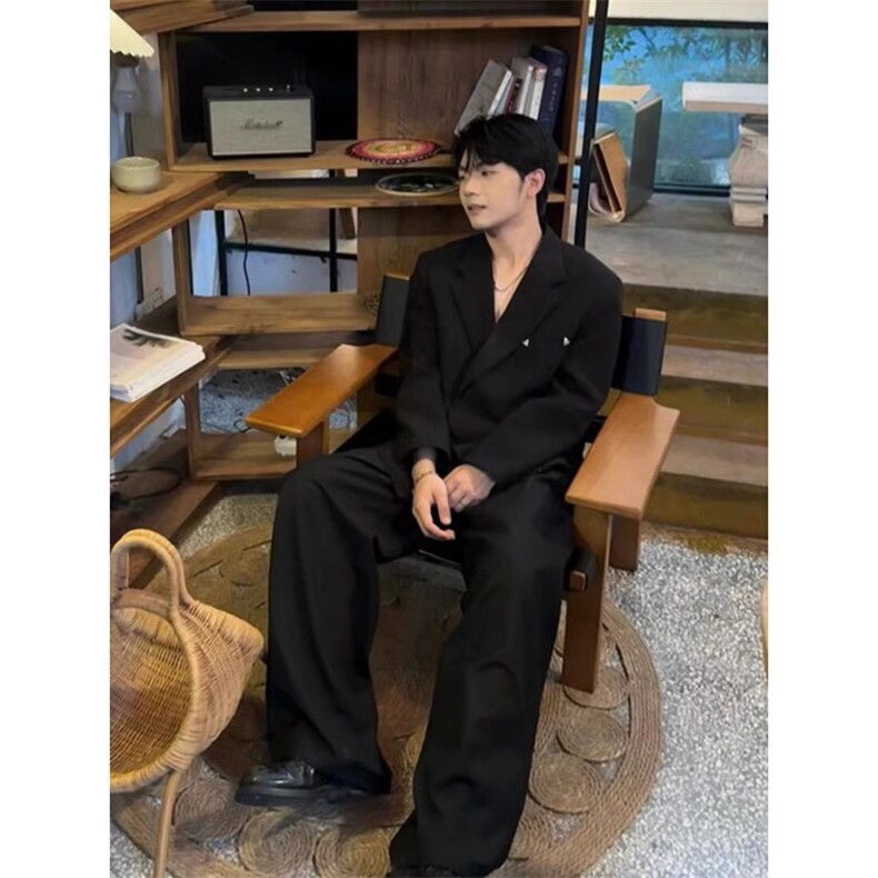 1506A/GW360/P66高级感黑色设计垫肩西服外套,男装西服,星座1506A
