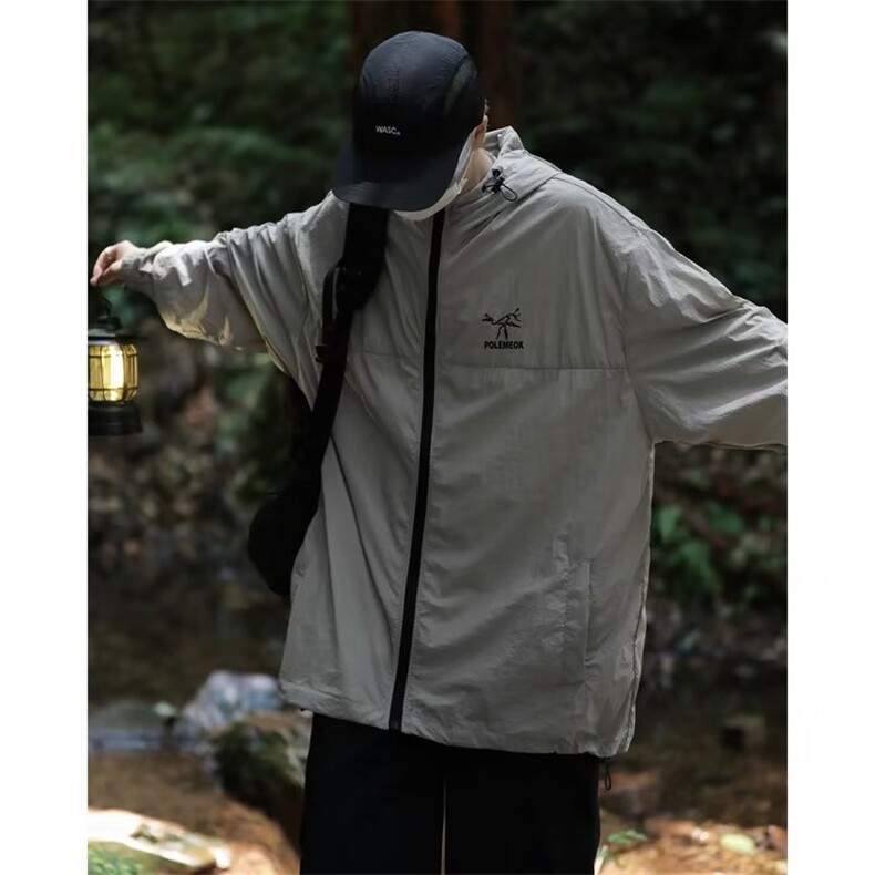 潮牌夏季连帽冲锋衣防晒服男纯色薄宽松休闲防晒衣外套SF125-P35,男装夹克,星座1008