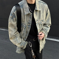 F666P78街头痞帅做旧水洗牛仔夹克男士潮牌日系复古宽松休闲外套，男装夹克，星座512-6