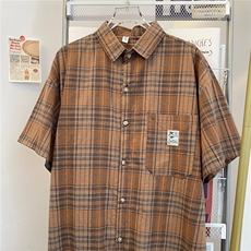 高品质夏款男短袖衬衫条纹格子贴标五分袖衬衣CS202P40，男装衬衫，星座1013-1