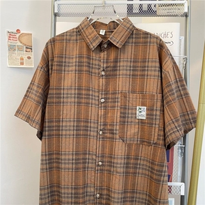 高品质夏款男短袖衬衫条纹格子贴标五分袖衬衣CS202 P40图片