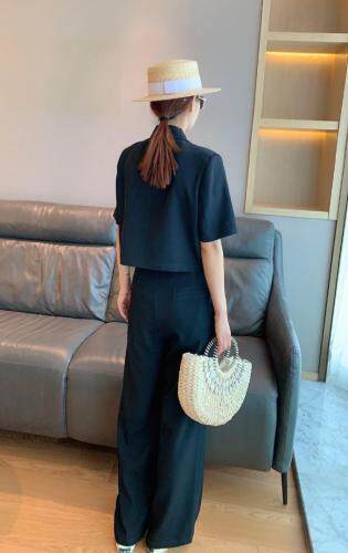 夏季新款欧版潮流纯黑显瘦西装气质套裤，女装西装，水锦红