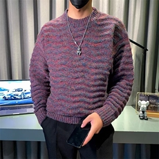 秋冬圆领混色复古时尚三针马海毛衣修身针织衫M3473，男装针织衫/毛衣，星座1116A-2（原606A-1）