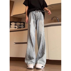百搭微喇牛仔裤男款休闲显瘦美式ins弯刀裤夏季新款长裤子 N32图片