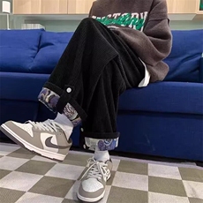 灯芯绒卷边休闲裤男秋冬美式复古设计感直筒裤垂感潮牌裤子，男装休闲裤，星座506A