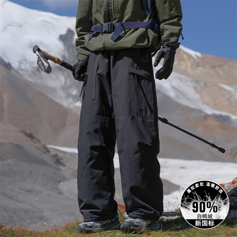 羽绒裤男士款登山长裤2025冬新款户外穿骑行三防休闲工装P115，男装棉裤，电商D310B