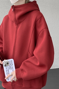 8XL-M 休闲复古潮美式重磅连帽宽松安克拉红色卫衣外套WY34P8图片