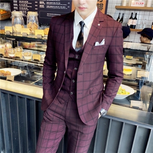 2025新款格子商务休闲三件套装西服1909-P210图片