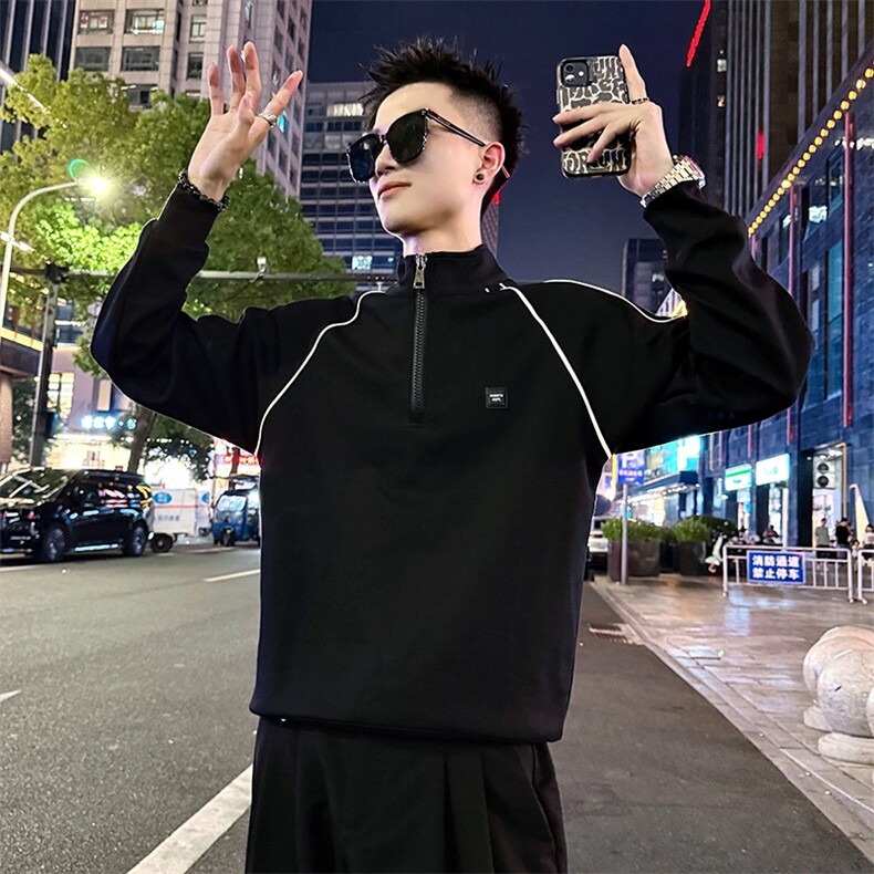 潮牌青少年秋季新款半高领拉链卫衣美式高品质男生百搭款长袖上衣,男装卫衣,星座1210-1