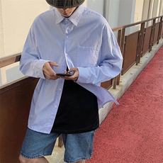 条纹衬衫男日系潮牌街头宽松情侣衬衣ins上衣服薄款外套CS520-P30，男装衬衫，星座1008