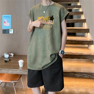 直播美式麂皮绒宽松背心无袖t恤短裤大码两件套套装 TZ102-P58图片