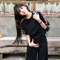 抖音得物品质二开240克宽松纯棉美式潮牌印花三条杠中性风短袖T恤，男装T恤，电商A486-1