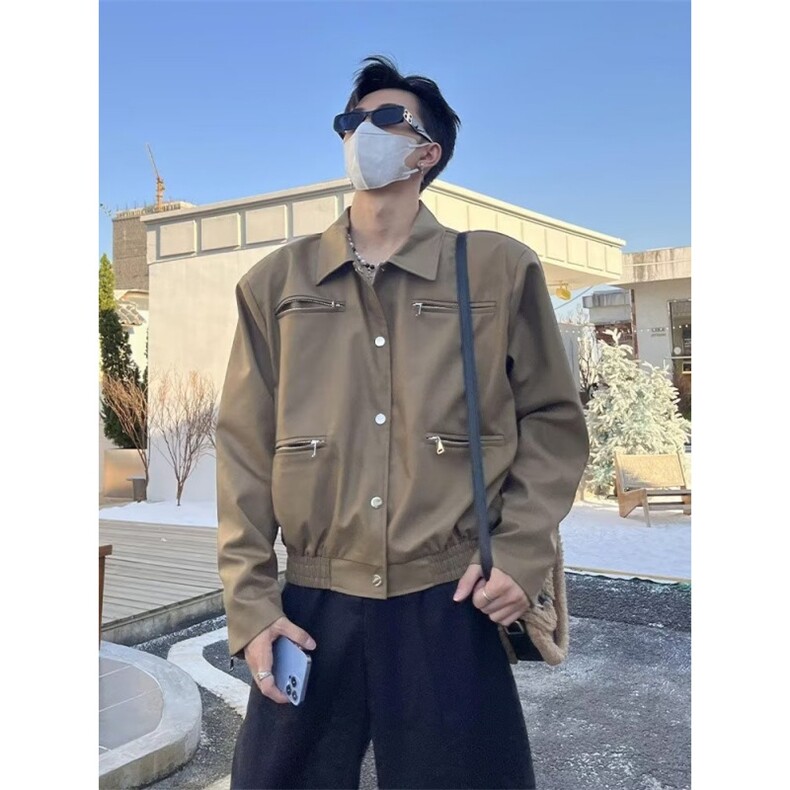 W11031-P70网图现货春季新款穿搭短款垫肩外套高级感痞帅夹克,男装夹克,星座1608
