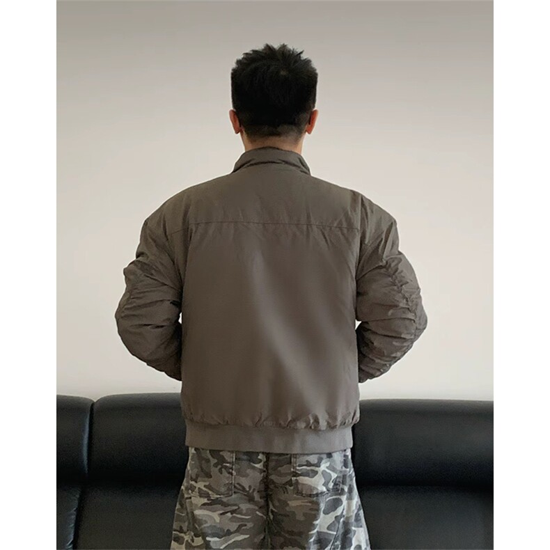 抖音得物美式潮休闲夹克春季立领纯色复古工装加厚棉服外套AMY01,男装夹克,电商A443