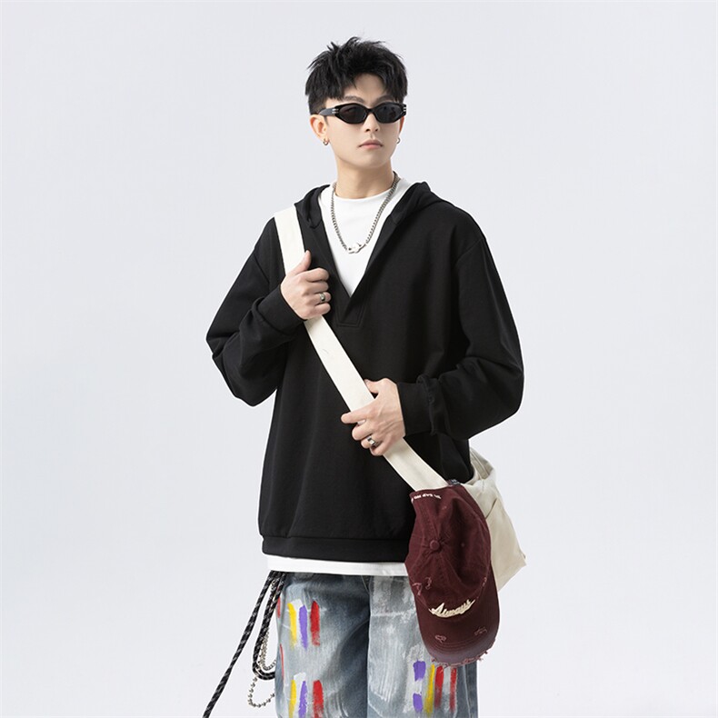 2025春季新款假两件V领连帽卫衣潮特批40，男装卫衣，星座516