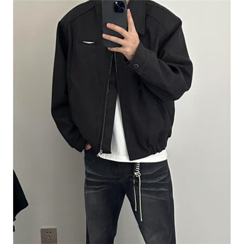 黑色正肩短款外套男秋季高级感痞帅美式飞行员夹克cleanfit棒球服,男装夹克,星座1116A（原606A-3）