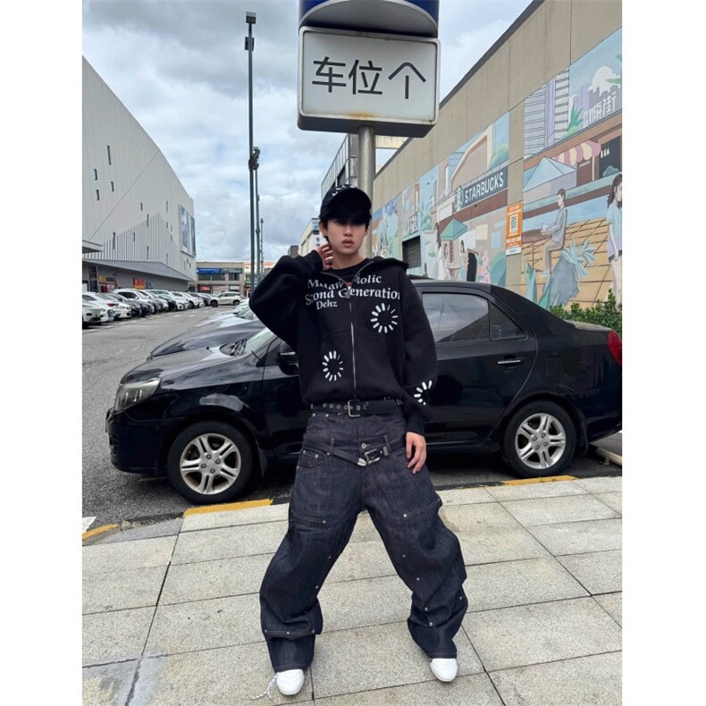美式复古连帽卫衣男女同款字母印花情侣开衫外套宽松,女装短外套,四季星座505