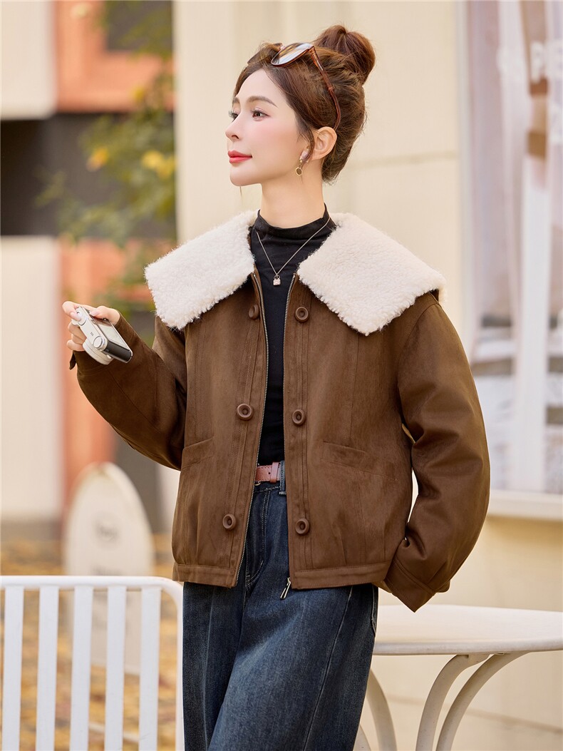 现货2025年冬季新款时尚麂皮绒羽绒服,女装羽绒服,悦祺