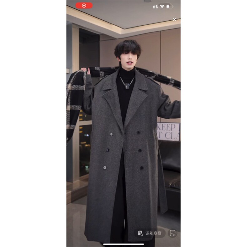 冬季毛呢外套加厚中长款毛呢大衣痞帅炸街风衣310A-F918-P100,男装风衣,四季星座310A