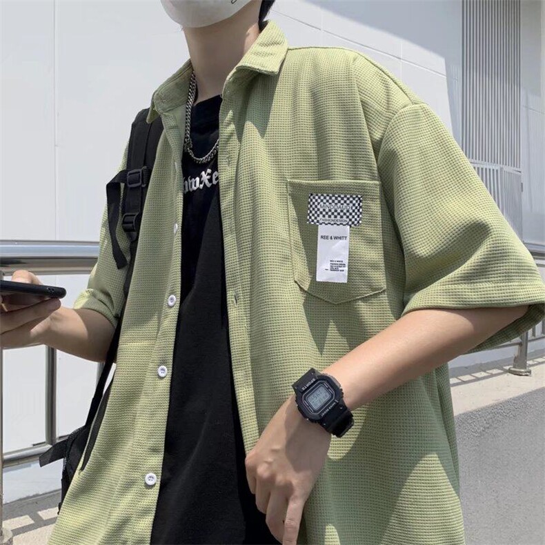 短袖衬衫男夏季外套衬衣潮流春秋季新款港风休闲五分袖CY1168-P36,男装T恤,星座412-3