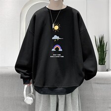 华夫格卫衣圆领卫衣男大码长袖t恤男外套HW762141-P30加绒款-P40，男装卫衣，电商A040