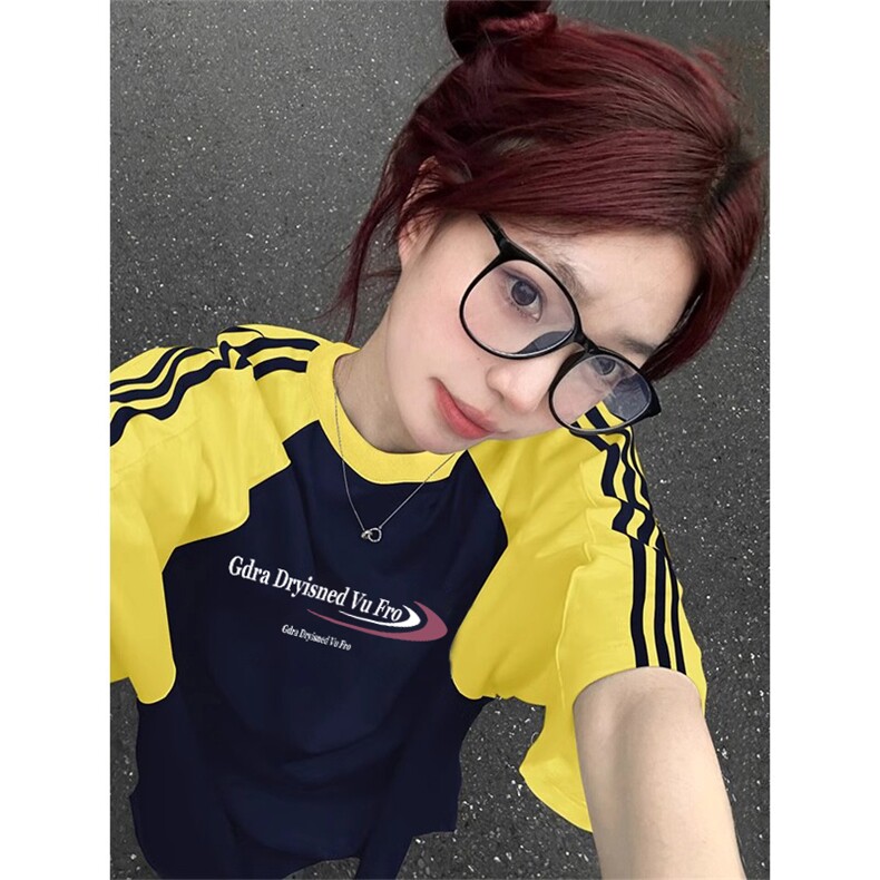 夏季美式高街重磅纯棉三条杠织带插肩撞色男女短袖T恤CZ99-特P25,男装T恤,电商A486
