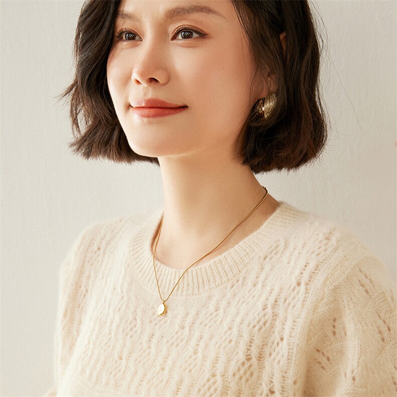 高级感山羊绒衫女元宝针加厚圆领针织毛衣纯色百搭宽松打底衫上衣,女装羊绒衫,蚂蚁派对工厂直营店
