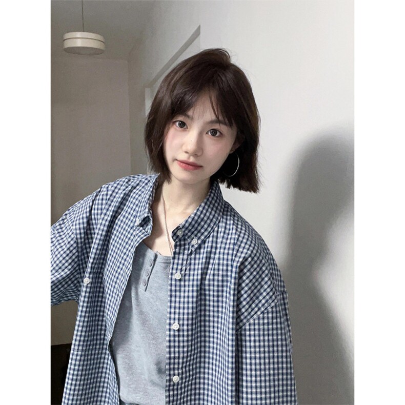美式复古长袖蓝色格子衬衫C976-P55,男装衬衫,星座918-1