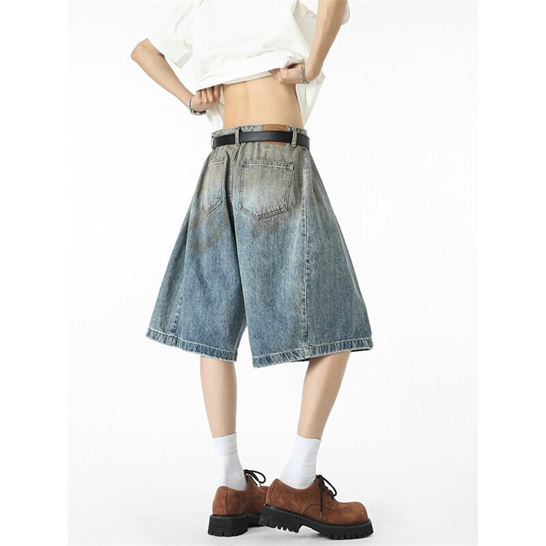 美式复古cleanfit水洗个性牛仔短裤男女直筒五分裤子D0164/特P41，男装牛仔裤，电商D202-1