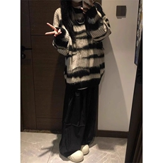 MM108-P68美式慵懒风条纹毛衣女秋冬季小众宽松oversize圆领针织，男装针织衫/毛衣，星座617A-2