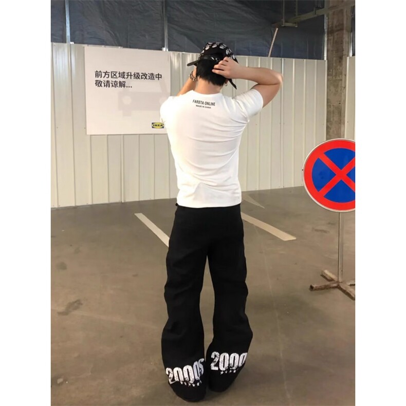 原创小众弯刀双裤脚排扣帆布百搭高级感牛仔裤,男装牛仔裤,四季星座505