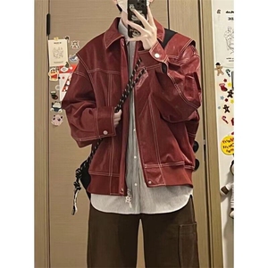 D3602-P108美式机车皮衣外套男春秋季新款潮牌pu皮夹克-网图现货图片