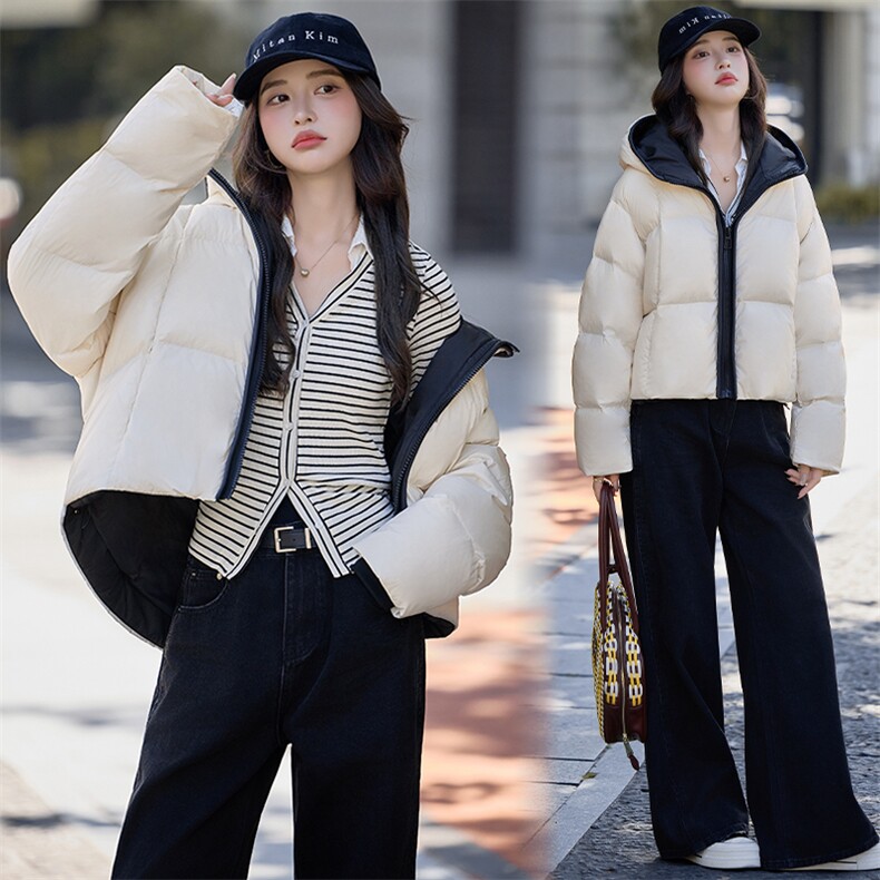 水衣源2783款短款连帽加厚保暖面包服茧形羽绒外套女,女装羽绒服,水衣源