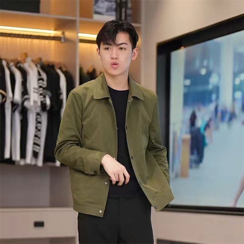 春夏新款翻领商务休闲夹克外套男士纯色简约百搭时尚开衫长袖上衣图片