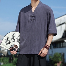 大码棉麻透气短袖体恤风2025夏季新款五分袖上衣T82-P50，男装T恤，电商A008