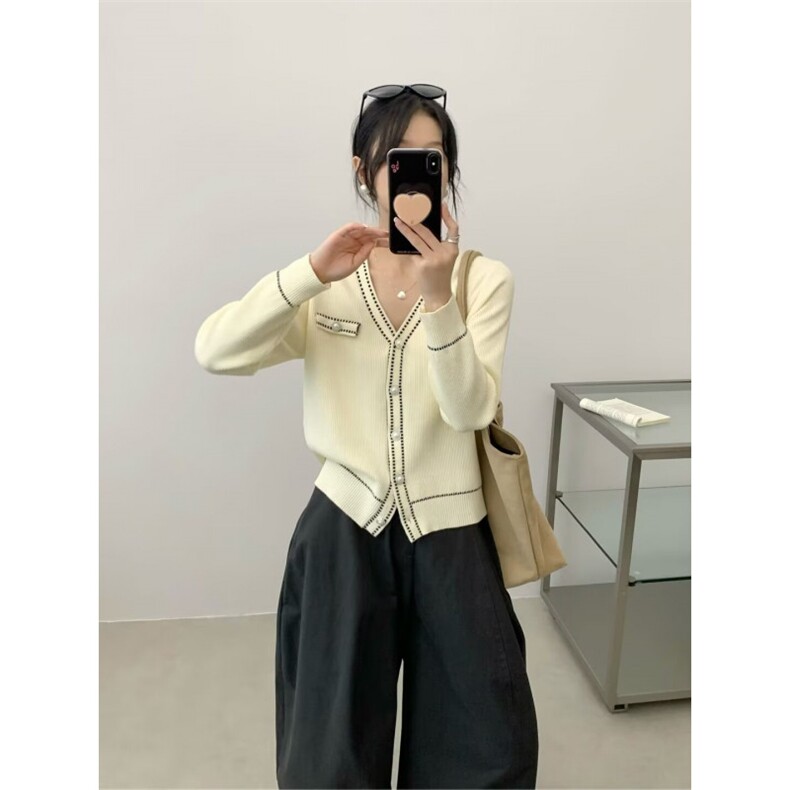 V领拼接宽松长袖T恤女装2025春季开衫纯色休闲打底衫大码外穿上衣,男装T恤,星座506A